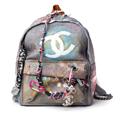 replica chanel graffiti printed canvas backpack|authentic Chanel graffiti backpack.